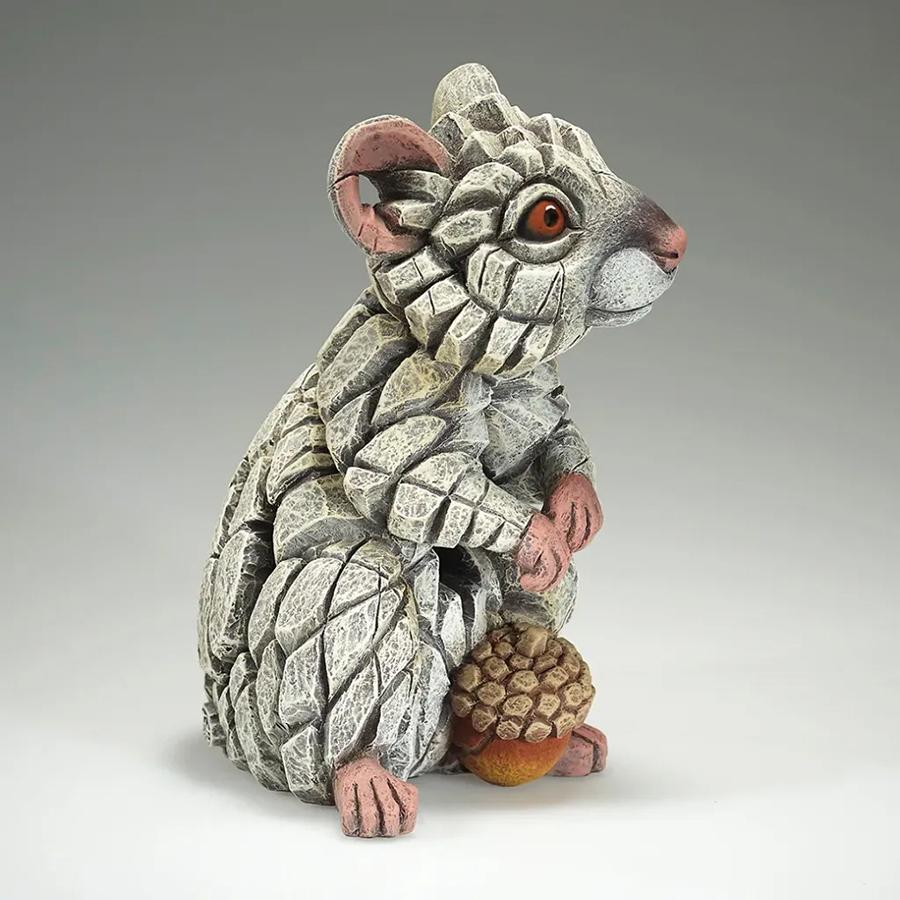 White Field Mouse Sculpture - Holding Acorn